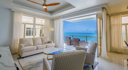 Penthouse Suite livingroom looking out onto patio